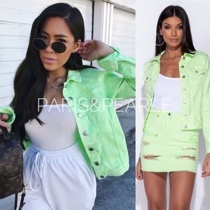 Rumors Neon Green Distressed Denim Jean Jacket